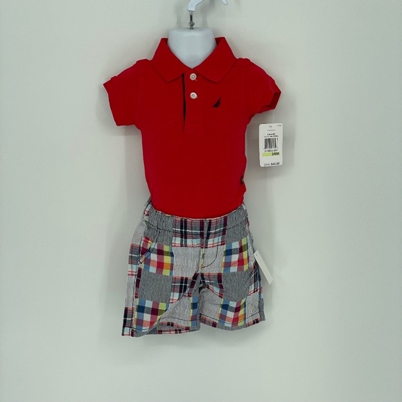 NAUTICA Polo Bodysuit with Plaid Shorts Set